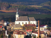 Farn kostel sv. Bartolomje - Zbeh (kostel) - Pohled na kostel z Humence